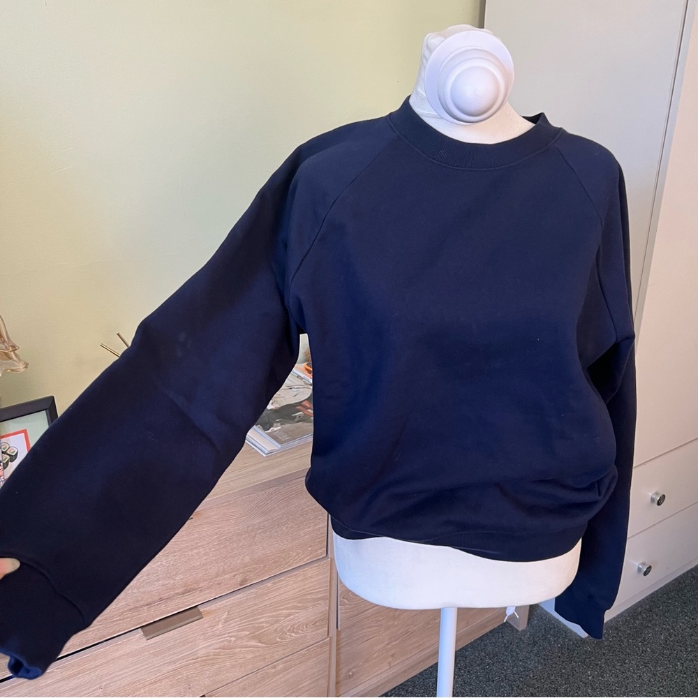 GAP Navy Blue Raglan 77% Cotton Crewneck Sweatshirt Baggy Relaxed Fit Sweater XS